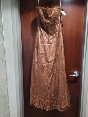 Hannah S 1001 Size 12 Brown Bronze Lace Prom Dress